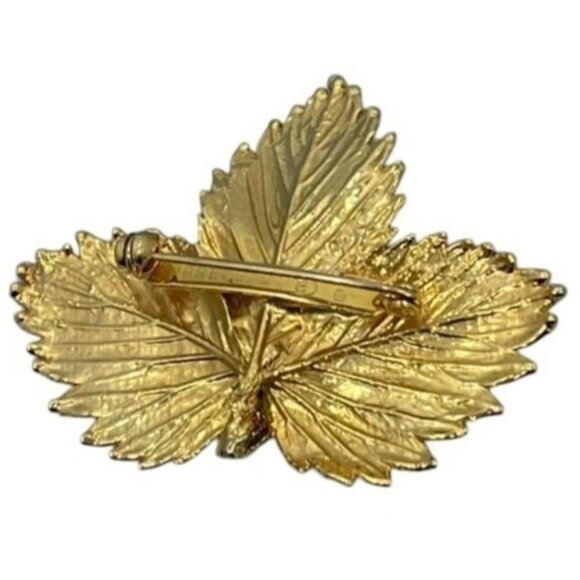 Vintage Gold Electropated Leaf Brooch Breveté Mark E in D Maker Botanical Style - Picture 3 of 5